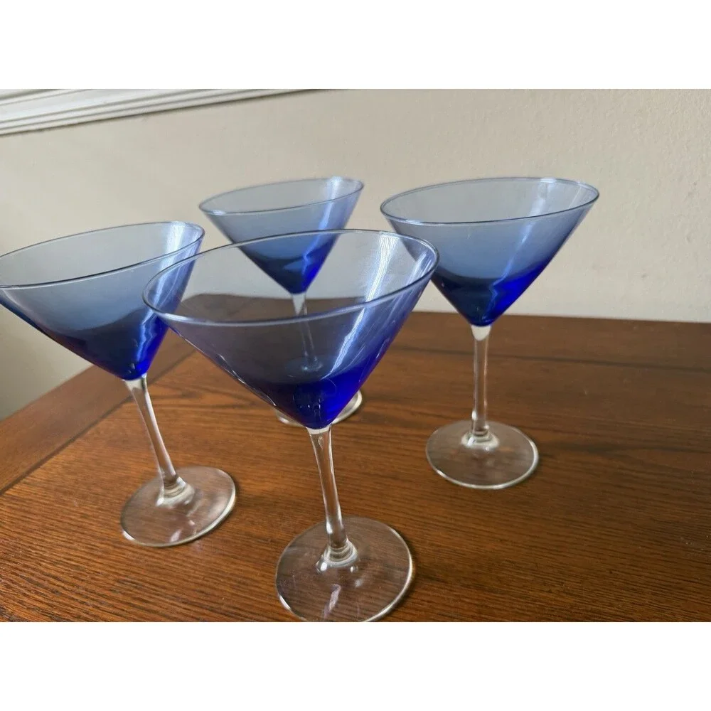 Set of 4 Libbey Vina Blue Martini Glasses 7 3/8